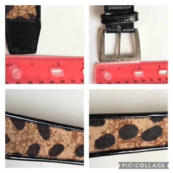 Vtg Calvin Klein Brown Black Leather Belt Womens Size M Cow Fur Spots Cowgirl - Picture 16 of 16